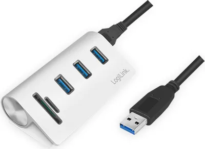 Produktbild von LogiLink USB 3.0 Hub + mit Kartenleser 3-Port silber