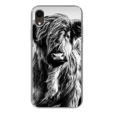 Produktbild von MuchoWow® Handyhülle Schutzhülle Hülle für iPhone XR Schottischer Highlander - Natur - Kuh - Schwarz - Weiß Silikon Softcase Handy Hülle - Schutzdeckel