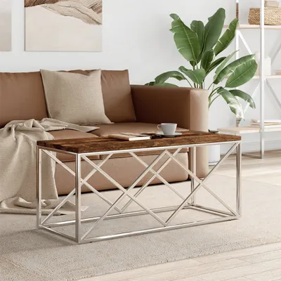 Produktbild von vidaXL Couchtisch Edelstahl und Altholz Massiv - Couchtisch - Couchtische - Beistelltisch - Sofatisch