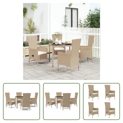 Produktbild von The Living Store 5-tlg. Garten-Essgruppe mit Kissen Beige Poly Rattan