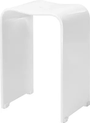 A white acrylic shower stool is shown against a white background.