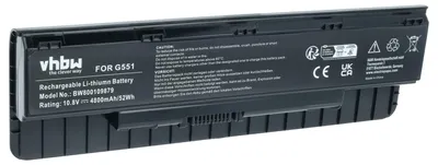 Produktbild von vhbw Akku kompatibel mit Asus GL551, G771JW, G771JX, G771JW-T7056H, G771JW-T7009H, G771JW-BSI7N04, G771JM-T7068H Notebook (4800 mAh, 10,8 V, Li-Ion)