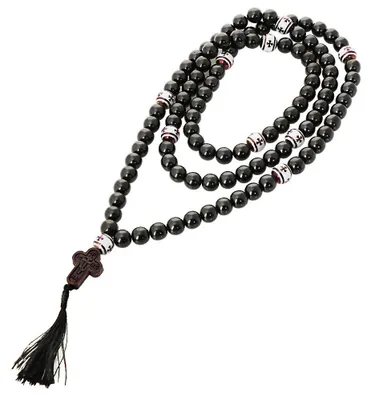 Obrázek produktu pro Rosenkranz, korálky z obsidiánu, ruční výroba, růženec, černý jantar, 100 korálků, model 36140