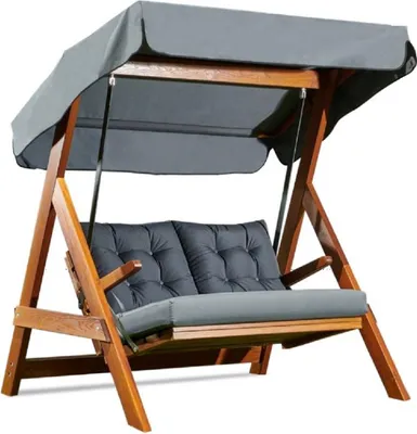 Produktbild von Casa Padrino Luxus Hollywood Schaukel Anthrazitgrau / Braun - Moderne Wetterfeste Garten Schaukel mit Sonnendach - Terrassen Möbel - Garten Möbel