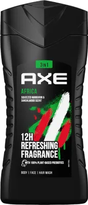 Produktbild von Axe - 3-in-1 Duschgel - Africa - Gepresste Mandarine & Sandelholz - 100% pflanzlich - 250 ml - 1 Stück
