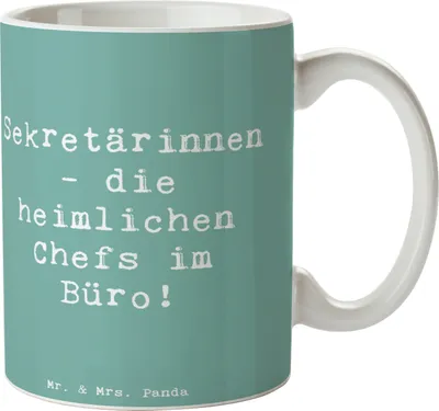 Produktbild von Mr. & Mrs. Panda cappuccinotasse Spruch Sekretärin Chefin - Meeresbrise - Geschenk, Sekretärinnen wertschätzen, Becher, Beruf, haferl, Chefetage, Büro, Teebecher, Berufe