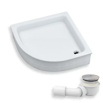 Zdjęcie produktu dla Brodzik Prysznicowy Półokrągły 80x80x26 Akrylowy, Gładki | w zestawie - Syfon, odpływ ⌀50 mm, podbudowa styropianowa | BADLAND GRAWELLO