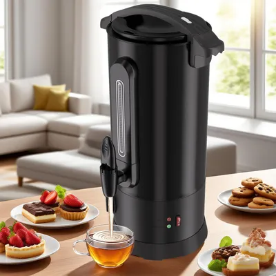 Produktbild von Peviasot Glühweinkocher 10 L, 1500 W, Schwarz, Edelstahl, Thermostat, Zapfhahn, Trockengehschutz und Überhitzungsschutz