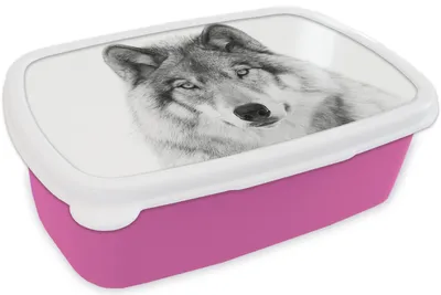Produktbild von KitchenYeah® Lunchbox Brotzeit Brotdose 17x11 cm Wolf - Tiere - Porträt - Weiß Kinder Brotzeitdose - Lunchpaket - Brotkasten  - Sandwich Box