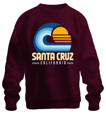 Productafbeelding van Santa Cruz, Californië: Surfwgolf, zee, strand, golven, sweatshirt, trui, bordeauxrood, maat S
