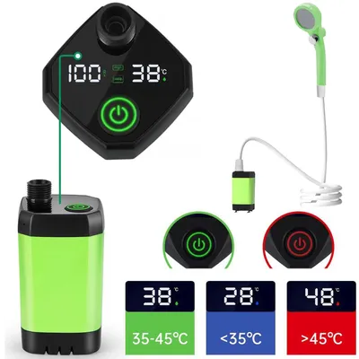 Image de Kit de douche portable - Douche de camping électrique - Pompe rechargeable - Écran numérique - Pommeau de douche - Pour une utilisation en extérieur