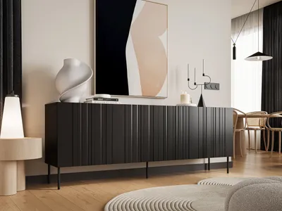 Obrázek produktu pro Moderní široká komoda s dvířky KERENS - matná černá