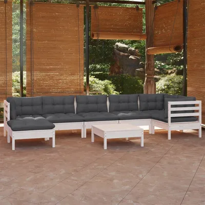 Produktbild von 8-tlg. Garten-Lounge-Set mit Kissen Weiß Kiefer Massivholz