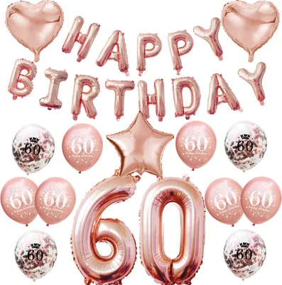 Produktbild von Oblique Unique 60. Geburtstag Party Deko Set - Happy Birthday + Zahl 60 Ballons + Konfetti Luftballons roségold