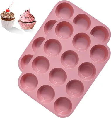 Produktbild von Muffinform Silikon für 12 Muffins, 2 Stück, Antihaftbeschichtung, BPA-frei, Spülmaschinenfest, Rosa