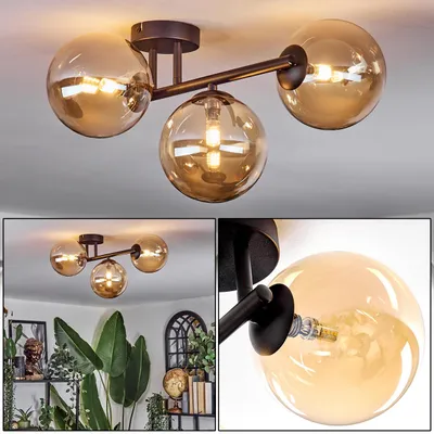 Produktbild von Isorella 3-flammige Deckenlampe aus Metall/Glas in Schwarz/Bernstein