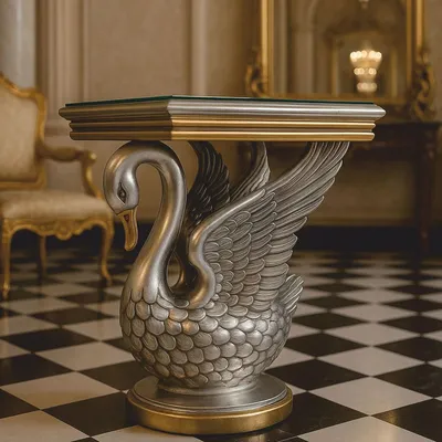 Produktbild von Casa Padrino Barock Beistelltisch Schwan mit Glasplatte Silber / Gold H. 78 cm - Barock Interior