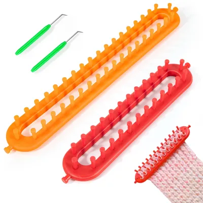 Strickwebstuhl-Set, 2 Stück, Kunststoff, rot/gelb, 36 cm und 25,5 cm