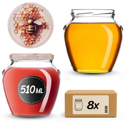 Produktbild von KADAX Einmachgläser 510 ml mit Schraubdeckel fi82mm, Schraubgläser mit Deckel, Einkochgläser, Sturzgläser zum Einkochen (Honigwabe, 8 Stück)