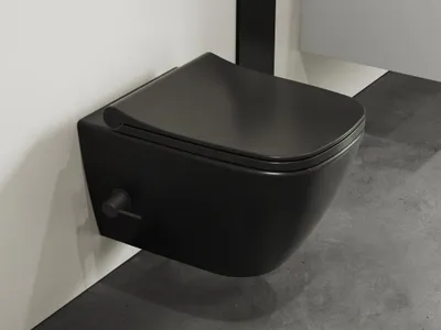 Produktbild von Aqua Bagno Mestola Dusch-WC - spülrandlos - Taharet - inkl. Warm-/Kaltwasser-Armatur - Softclose - Schwarz Matt