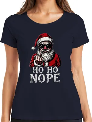 Produktbild von HO HO NOPE Weihnachtsmann Mittelfinger sarkastisch lustig Damen T-Shirt, Navy, L