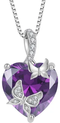 Productafbeelding van Ketting voor dames, vlinder- en hartvormig, met amethist, van 925 sterling zilver, 45+3 cm