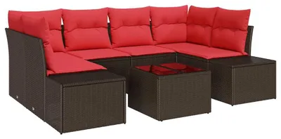 Immagine prodotto di Set da giardino con divano, 8 pezzi, beige e rosso, in rattan sintetico