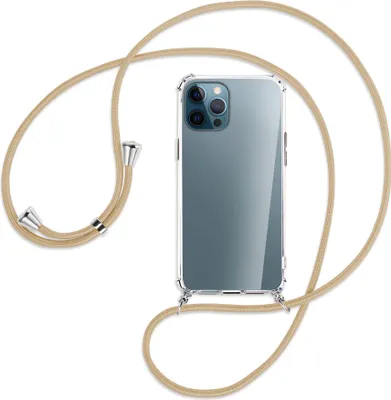 Produktbild von Handykette Backcover-Schutzhülle mit Band (Metall silberfarben) für Apple iPhone 12 Pro Max - caramel