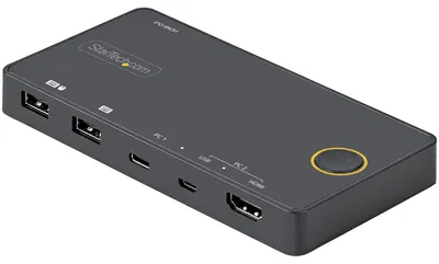 Produktbild von StarTech.com 2 Port Hybrid KVM Switch HDMI + USB-A & USB-C - 4K 60Hz HDMI 2.0 Monitor - Kompakter Desktop und/oder Laptop HDMI KVM Umschalter - USB Bus Powered - Thunderbolt 3 Kompatibel, 3840 x 2160 Pixel, 4K Ultra HD, Schwarz