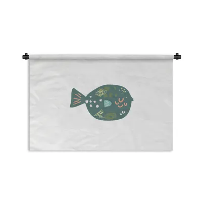 Produktbild von MuchoWow® Wandteppich Wandbehang Fisch - Grün - Pastell 120x80 cm Tapisserie Dekoration Wandtuch - Wanddekorationen - Wandtücher