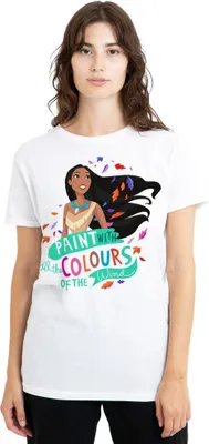 Imagen del producto de Camiseta para mujer de Pocahontas, diseño "Colores del Viento", modelo TV25297 (XXL), color blanco