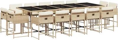 Produktbild von 15-tlg. Garten-Essgruppe mit Kissen Beige Poly Rattan