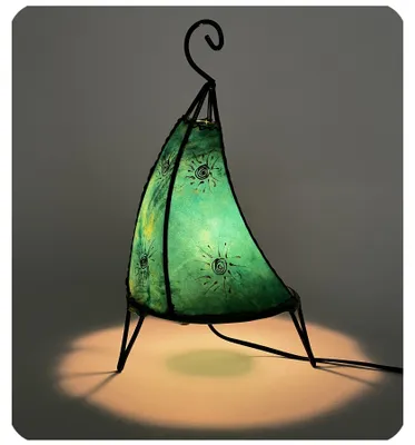 Zdjęcie produktu dla Lampa orientalna Lampa z henny Marokańska lampa skórzana Lampa stołowa Lampa podłogowa Henna Tissir Sun 35-38 cm, zielona