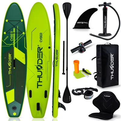Produktbild von THUNDER® Stand Up Paddle Board | CYBER | 320x75x15cm | Grün | Bis 150kg | Komplettset | Aufblasbar | Paddleboard | SUP Zubehöre | Kajak Sitz |