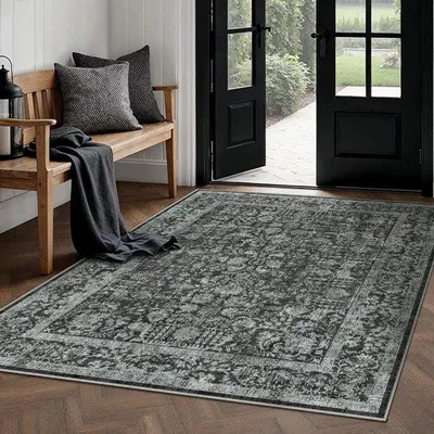 Obrázok produktu pre Retro koberec do obývačky, 150 x 210 cm, čierny, umývateľný, veľký, protišmykový