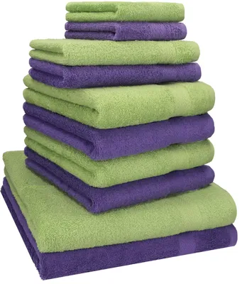 Produktbild von Betz 10-tlg. Handtuch-Set PREMIUM CLASSIC 2 Duschtücher 4 Handtücher 2 Gästetücher 2 Seiftücher Farbe: apfelgrün & lila