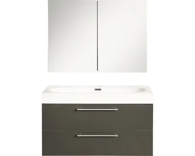 Produktbild von Badmöbel-Set Differnz Somero BxHxT 80 x 120 x 38 cm Frontfarbe anthrazit mit Waschtisch Mineralguss weiß