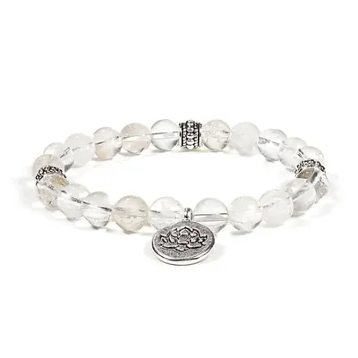 Produktbild von Mala/Armband Bergkristall Elastisch mit Lotus – Packung mit 2 Stück – 0,8 cm