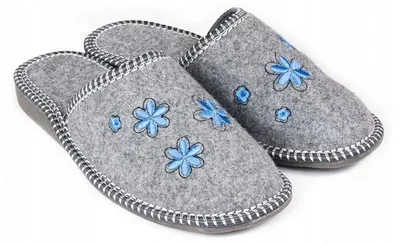 Produktbild von R.39 Damen-Hausschuhe für den Winter, warm, aus Filz, mit Stickerei, grau, KD-08-NB-39