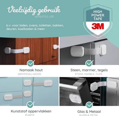 Produktbild von Famanu Kindersicherung Universelles Schloss mit starkem Halt | 3M Kleber | Für Schränke, Schubladen und mehr