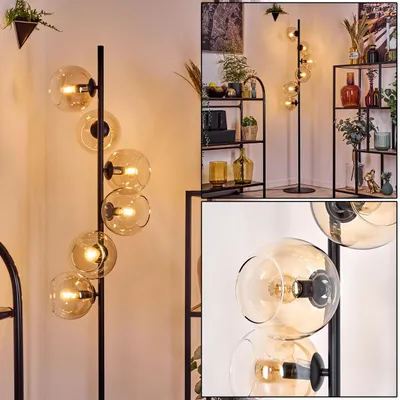 Produktbild von Cesaro Stehlampe aus Metall/Glas in Schwarz/Bernsteinfarben/Klar