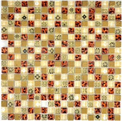 Produktbild von Mosaikfliese Transluzent beige Glasmosaik Crystal Resin Optik beige rot MOS92-1212_f