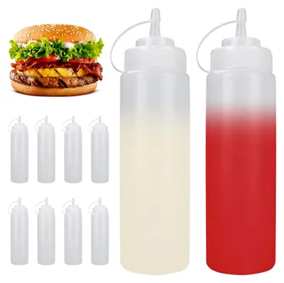 Produktbild von 10 Stück Quetschflaschen 500 ml, Kunststoffflasche mit Kappen, BPA-frei für Saucen