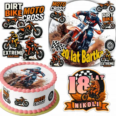 Zdjęcie produktu dla Zestaw Opłatek Na Tort 20Cm + 16 Postaci - Motocross + Imię 15Cm 18Cm