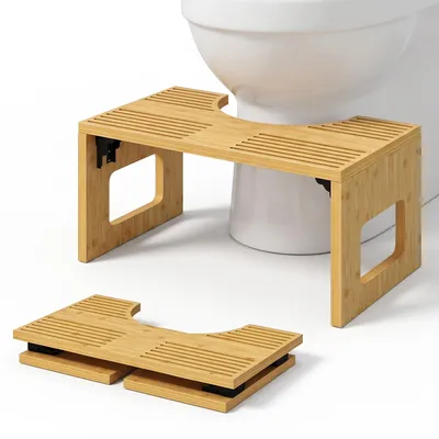Productafbeelding van HOMCOM Toiletzitting, bamboe, inklapbaar, badkamerkruk, badstoel, eikenhout