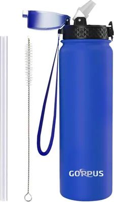 Image de Gourde isolée en acier inoxydable avec paille 1L bleu sans BPA