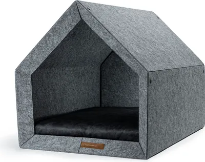 Produktbild von Rexproduct - PetHome Hundehütte mit Liegefläche und Dach Biss- und Kratzfest Gute Schalldämmung Umweltfreundlich & Einfach zu Montieren Größe S (60x42x43 cm) - Hellgrau und Graphit