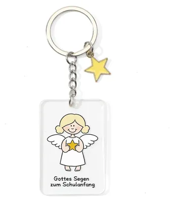 Immagine prodotto di Portachiavi in acrilico a forma di angelo custode, portafortuna, ideale per zaini scolastici, per il primo giorno di scuola, per bambini e bambine