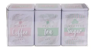 Produktbild von Tee- Zucker & Kaffeedosen 3er-Set in Mint-Pink Blechdosen mit Deckel