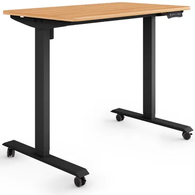 Produktbild von ESMART Germany ETX-121BM 100 x 60 cm Ahorn-Nachbildung Ergonomischer Steh-Sitz-Schreibtisch auf Rollen Stufenlos elektrisch höhenverstellbar 78,5 - 128,5 cm 3x Memory USB Ladeport Aktivitätserinnerung